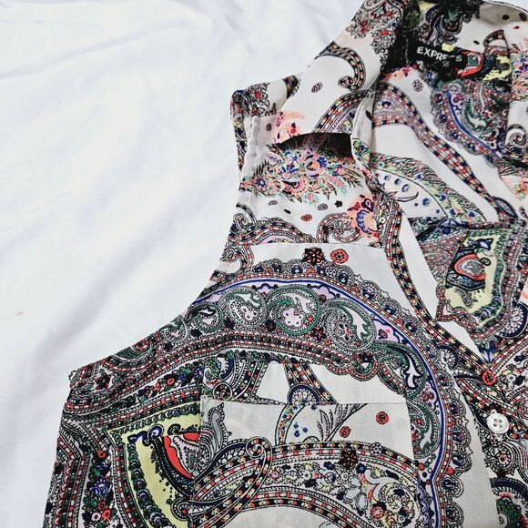 Express Womens Button Down Tank Top Multi-Color Size XS 100% Polyester - Picture 9 of 12